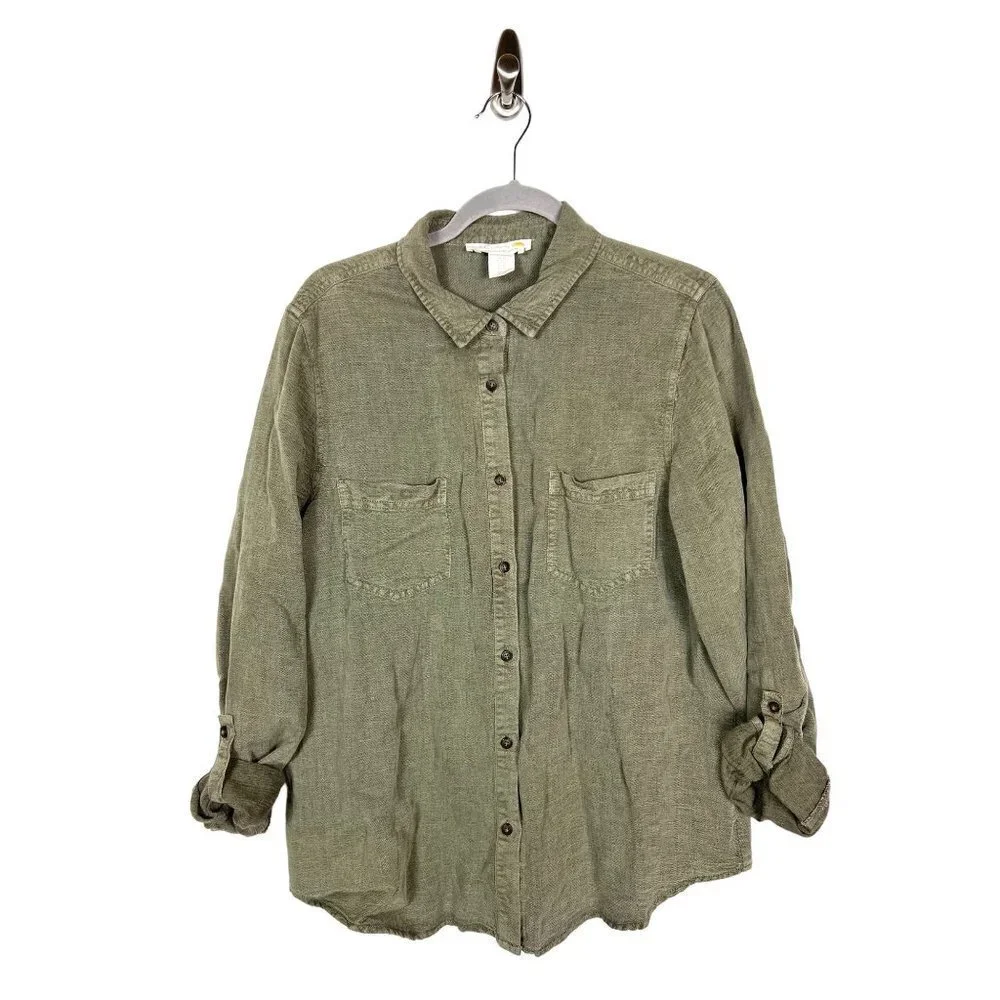 C&C California green linen button up top